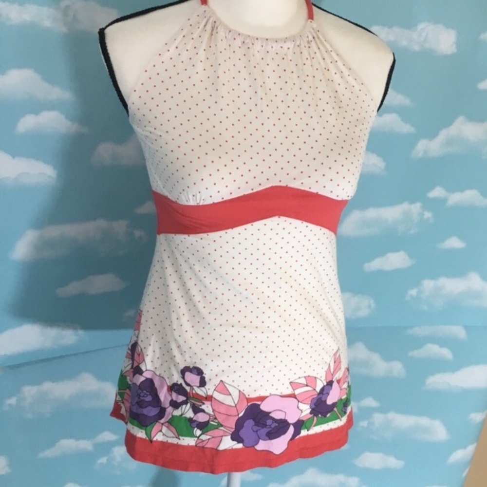 Flower child vintage style floral & polka dot top